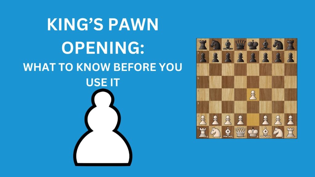 Graphic with image of King's pawn opening on a chess board