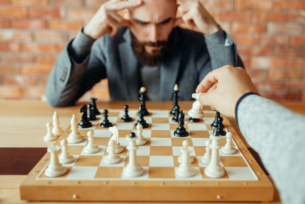 Player deep in thought during a chess match