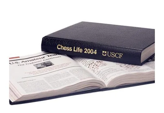 A 2004 edition of Chess Life magazine from USCF, bound in a black hardcover