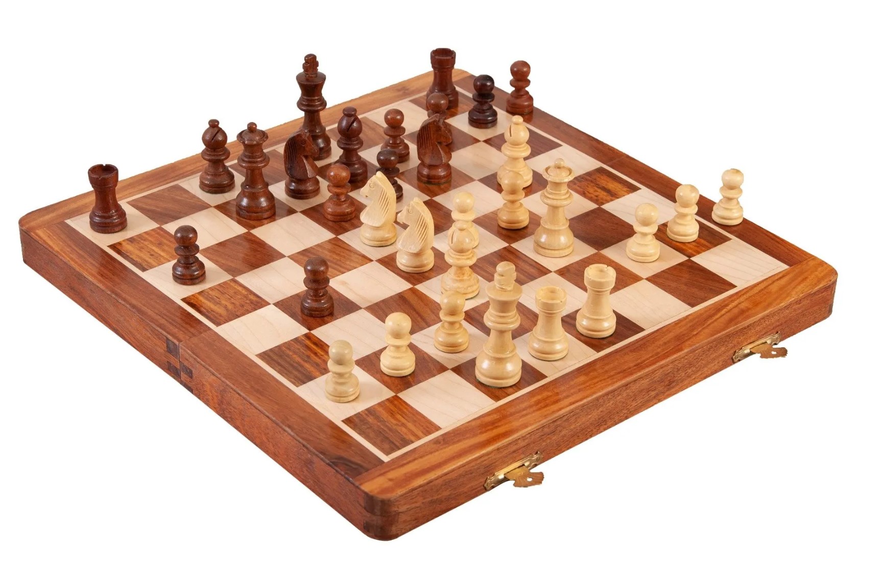 Wooden folding magnetic chess set